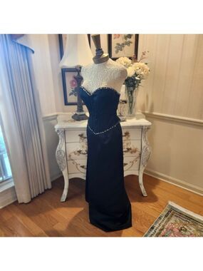 Black Red Carpet Satin Strapless Corset Prom Evening Gown Dress S